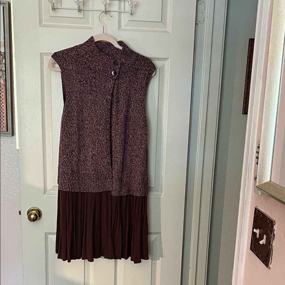LOGO by Lori Goldstein Textured Burgundy Midi Vest